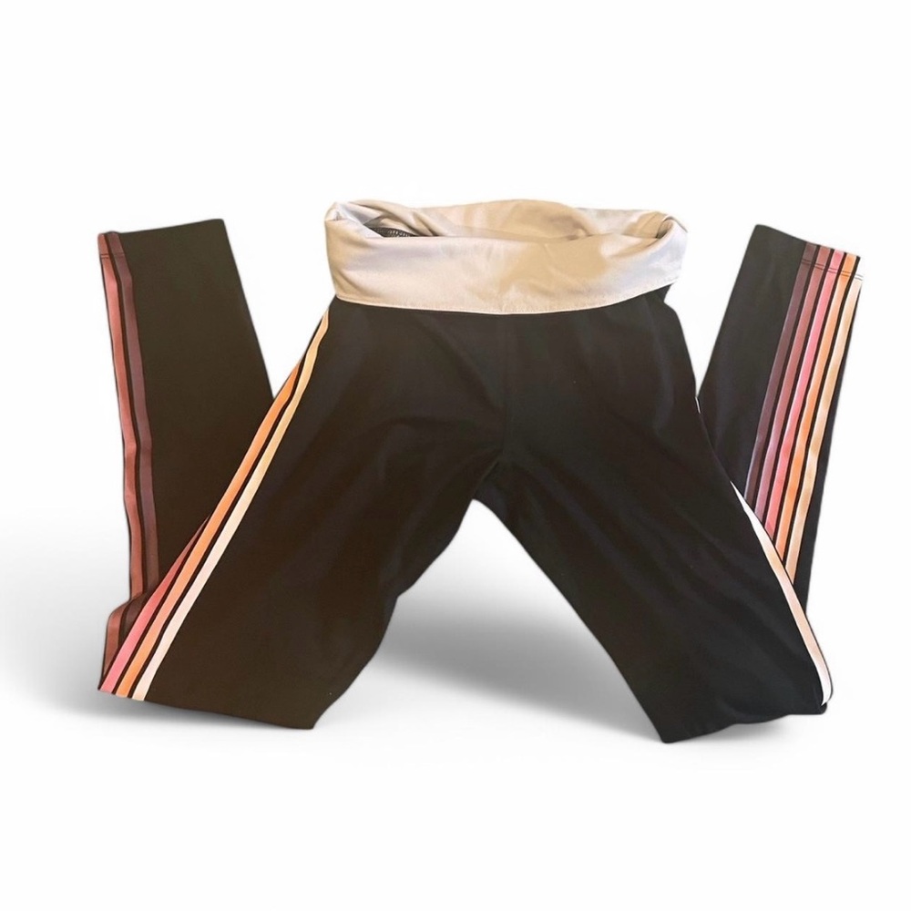 Victoria Secret Pink Black Leggings with Pink and Orange Stripes in size S